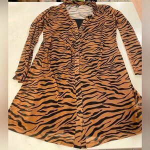 Tiger print mesh dress with black slip